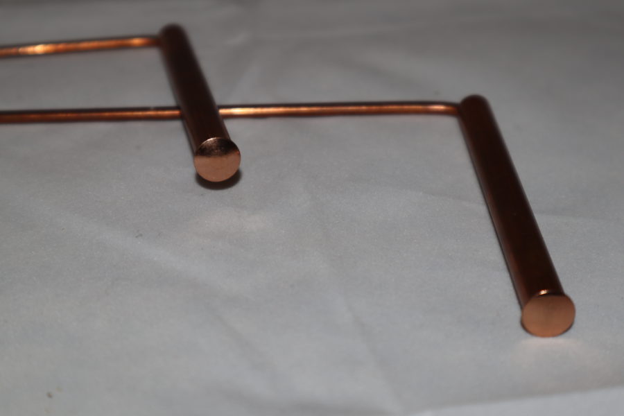 Hand made copper dowsing rods to measure aura